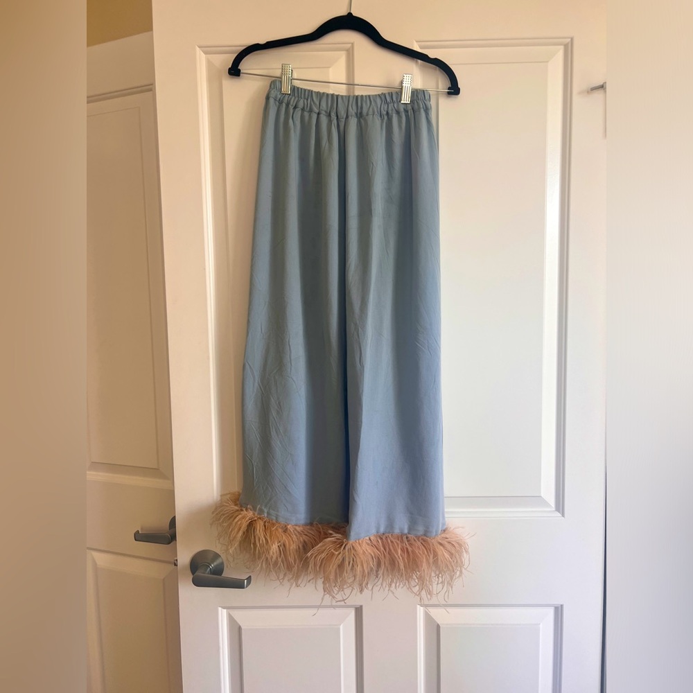 Sleeper Feather trim baby blue pants size small